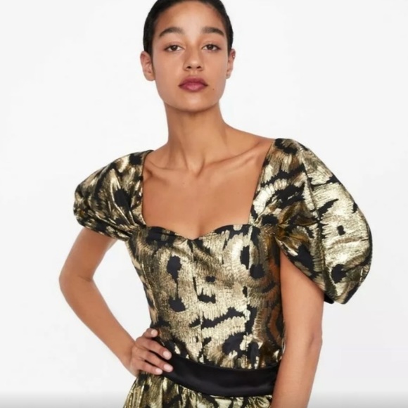 Zara Gold Brocade Top - Picture 2 of 6